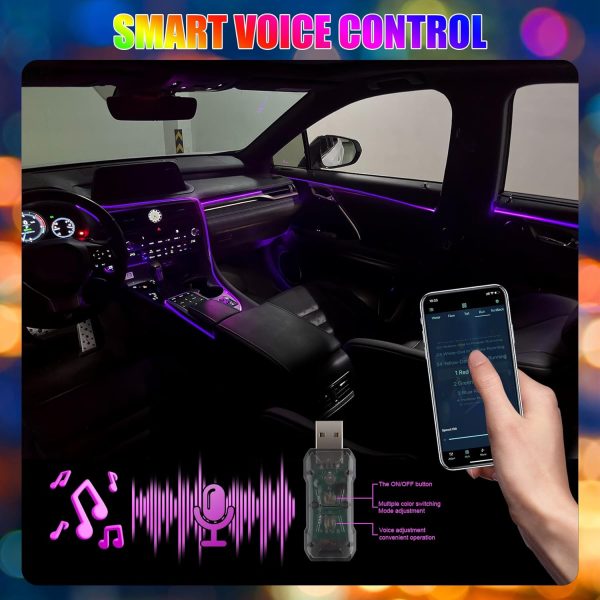 LivTee Smart LED Car Lights Interior with USB Port, LED Strip Fiber Optic - Image 2