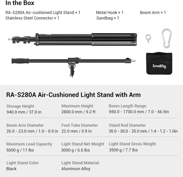 SmallRig Aluminum Light Stand 110"/9.2ft/280cm, Adjustable Photography - Image 8