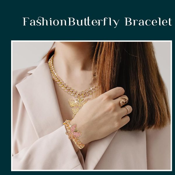 3 Pieces Butterfly Cuban Jewelry Set Cuban Link Chain Necklace for Women - Image 5