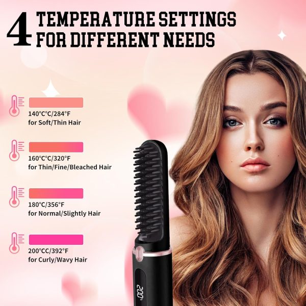 Cordless Hair Straightener Brush, Portable Hair Straightener Brush with - Image 4