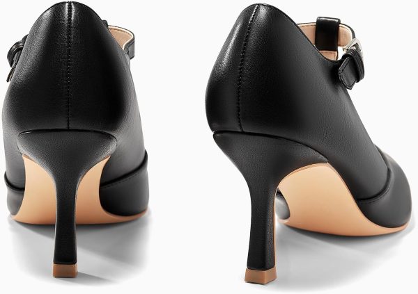 Coutgo Womens Mary Jane High Heels T Strap Closed Pointed Toe Pumps Buckle - Image 6