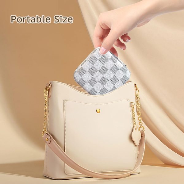 Small Travel Jewelry Box, Portable Mini checkered Jewelry Leather Box - Image 3