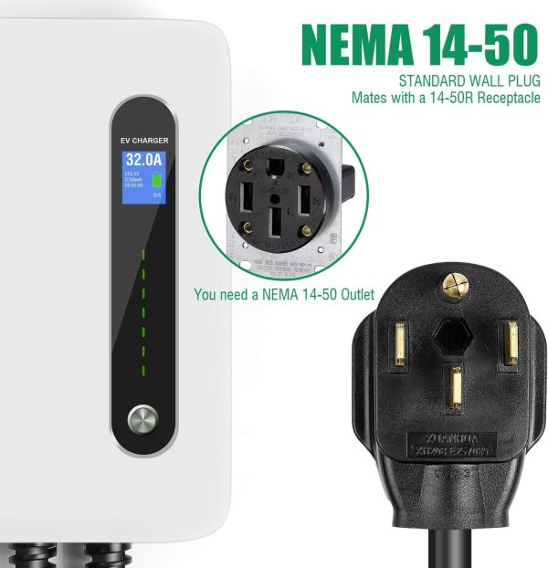 32A 7.68KW EV Charger Level 2 Station, NEMA14-50 20ft Wall Electric Vehicle - Image 3