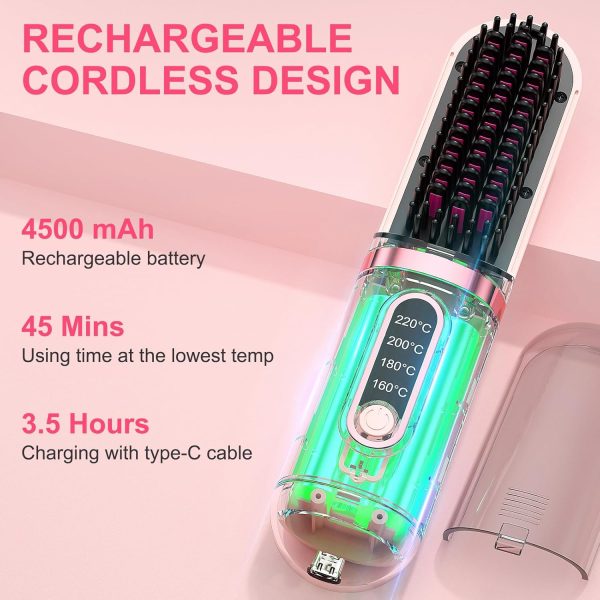 Cordless Hair Straightener Brush for Women, Mini Rechargeable Electric Hot - Image 7