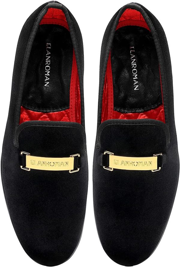 ELANROMAN Men's Loafers Gold Buckle Fashion Handmade Wedding Party Prom - Image 2