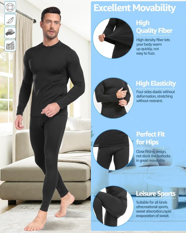 UNIQUEBLLA Long Johns Thermal Underwear Set for Men Thermal Base Layer Cold - Image 3