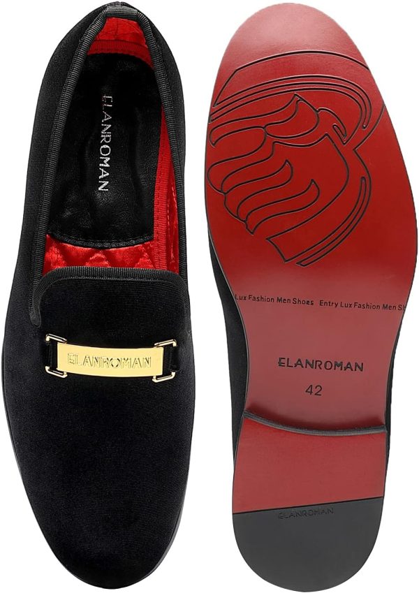 ELANROMAN Men's Loafers Gold Buckle Fashion Handmade Wedding Party Prom - Image 6