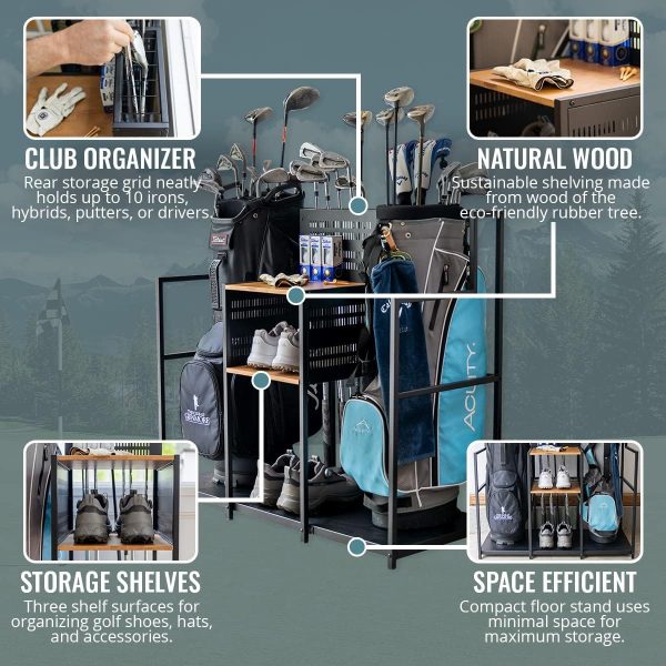 Teal Triangle Golf Storage Organizer, Heavy Duty Garage Freestanding - Image 4