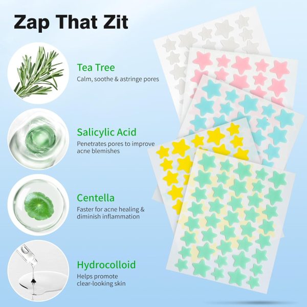 Pimple Patches for Face, Hydrocolloid Acne Patches, Cute Star Zit Covers, - Image 3