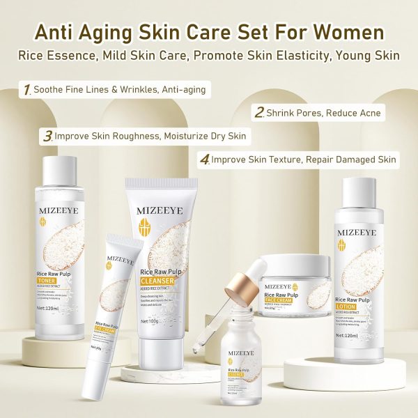 Rice Skin Care Set For Women, 6PCS Gentle Moisturizing Face Care Set With - Image 2