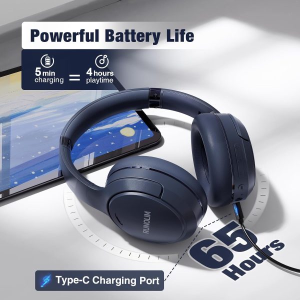RUNOLIM Hybrid Active Noise Cancelling Headphones, 65H Playtime, Built-in - Image 3