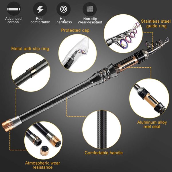 Fishing Rod Kit, Carbon Fiber Telescopic Fishing Pole and Reel Combo with - Image 2