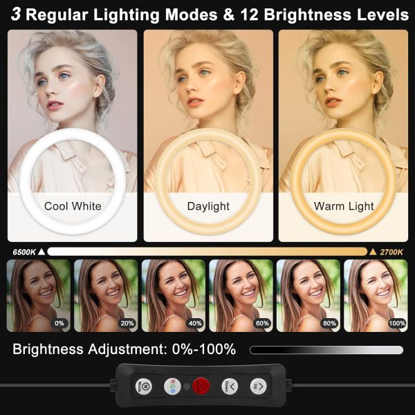 𝗡𝗲𝘄𝗲𝘀𝘁 13" Selfie Ring Light with 76" Stand and 3 Phone Holder, 53 Lighting - Image 2