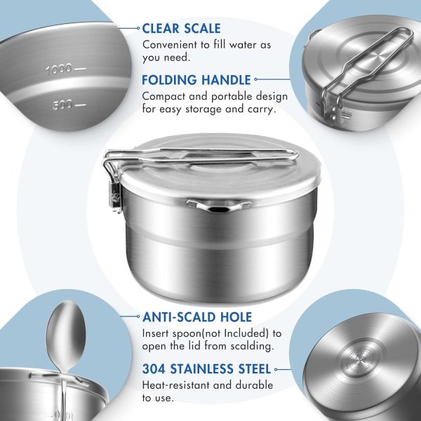 Lixada Camping Pot Stainless Steel Camping Cook Pot 1.5L Camping Cooking - Image 5