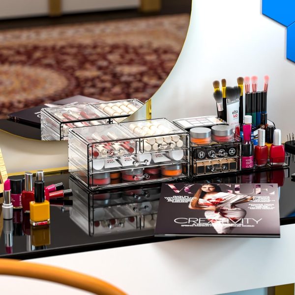 SuoXing 2 Pack Acrylic Counter Makeup Organizer for Vanity,Stackable 6 - Image 5