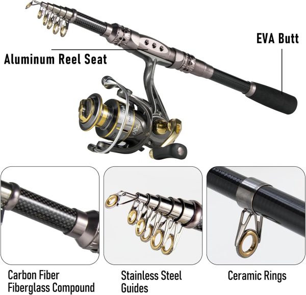 Dr.Fish Fishing Rod and Reel Combos 125-Pieces Telescopic Spinning Pole - Image 5