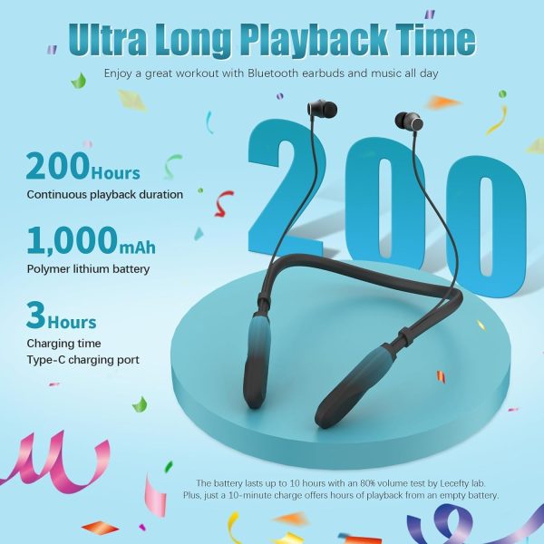 Neckband Bluetooth Headphones, 200H Extra Long Playtime Wireless Stereo - Image 7
