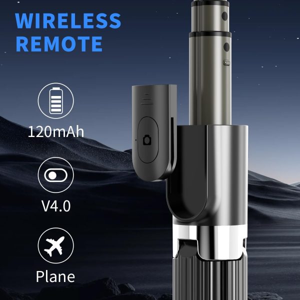 Selfie Stick Head Stabilizer, 360° Swivel Tripod with Wireless Remote, - Image 4