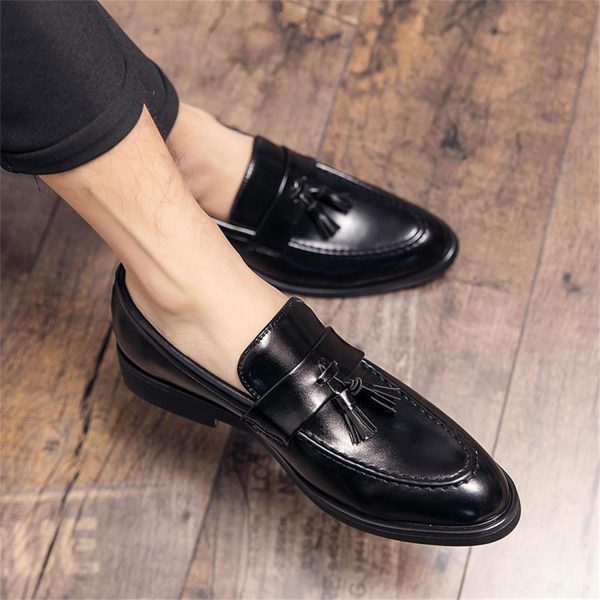 Men's Leather Tassels Slip-On Loafers Classic Penny Flats Smoking Loafers - Image 7