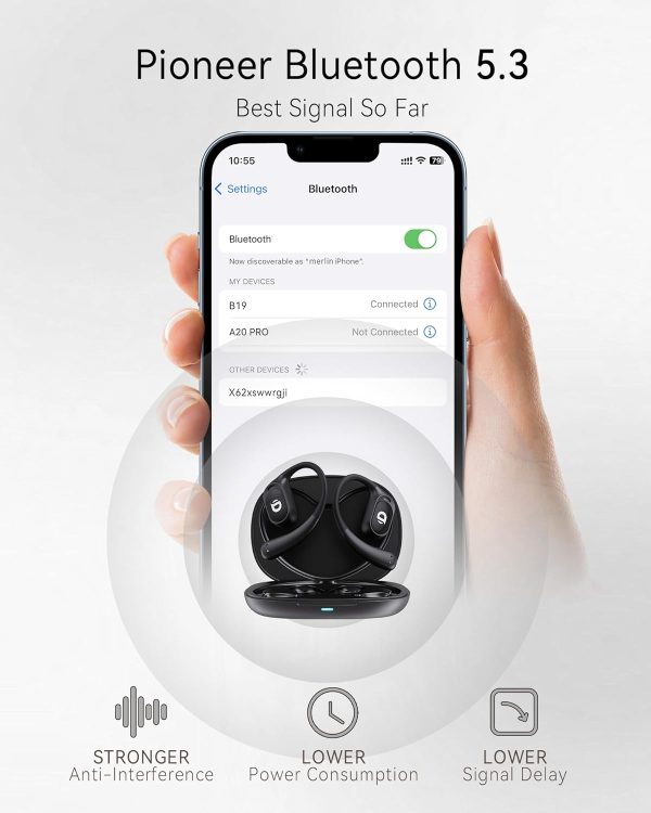 Open Ear Earbuds, True Wireless Open Ear Headphones with Earhooks, Touch - Image 8