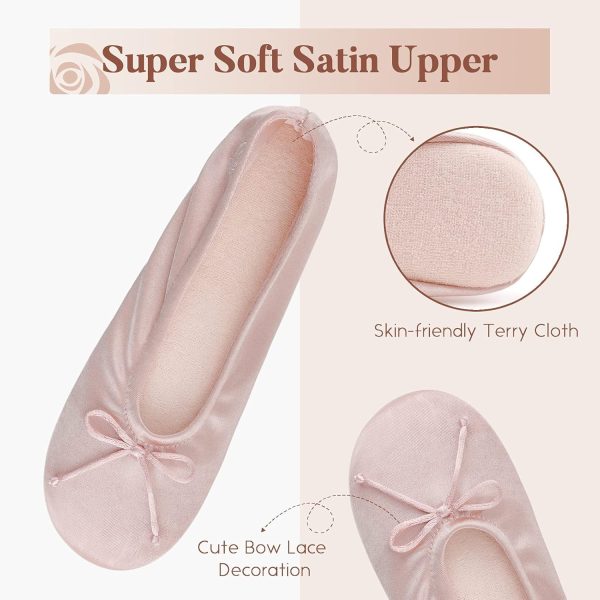 BCTEX COLL Women's Ballerina House Slippers with Bow, Ladies Satin Bedroom - Image 3
