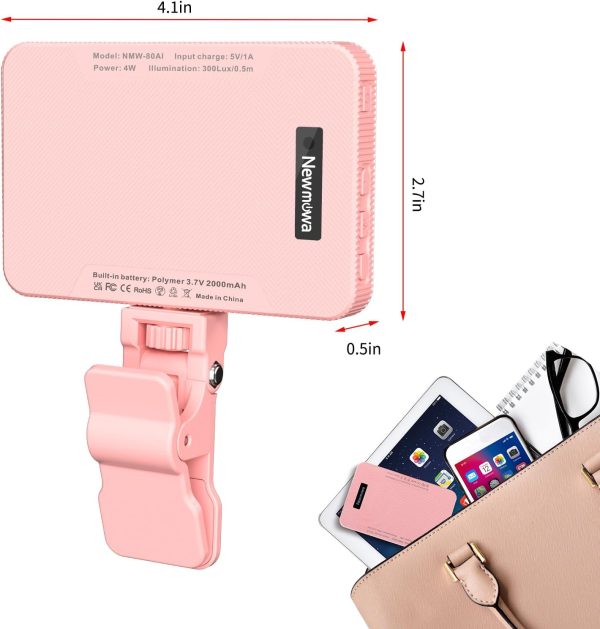 Newmowa Pink Rechargeable Selfie Light - Portable Clip on Video Light for - Image 6