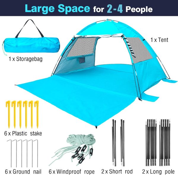 DLUCKY Beach Tent for 1/2/3/4/5/6 Person,Anti-UV Portable Sun Shade - Image 2