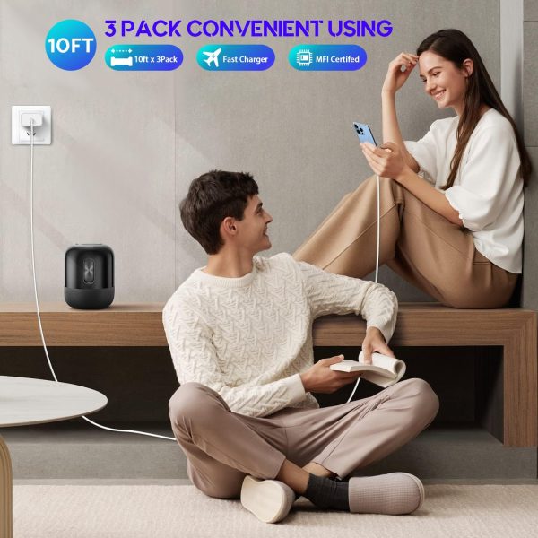 10Foot Fast iPhone Charging Cable,3-Pack Super Fast iPhone Charger USB C - Image 6