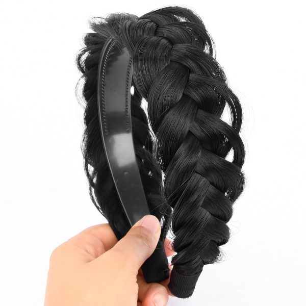 DIGUAN Wide Messy Braided Headband With Teeth Synthetic Hair Plaited - Image 4