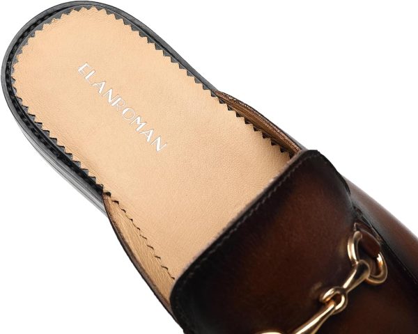 ELANROMAN Men's Loafers Backless Genuine Leather Mules Horse Buckle Shoes - Image 5