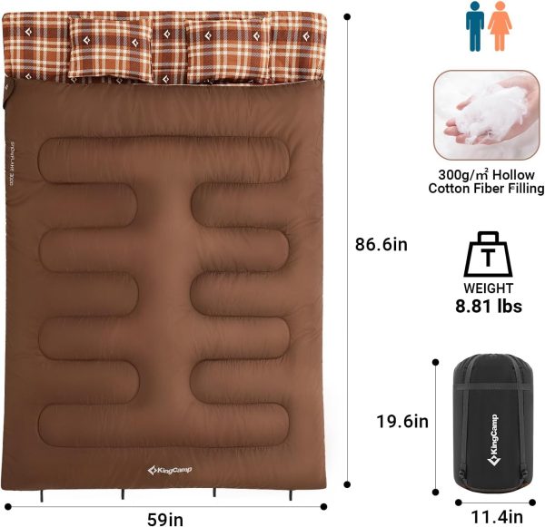 KingCamp Queen Size 2 Person Double Sleeping Bags with Pillows for Adults, - Image 3