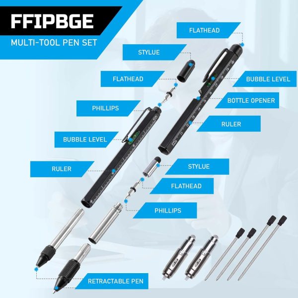 Valentine's Day Gifts for Him, 2 Pack Multi-Tool Pen Set, 11 in 1 Multitool - Image 2