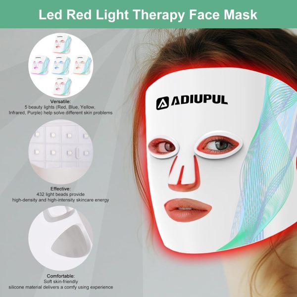Red Light Therapy for Face - 5 Colors Led Face Mask Light Therapy Red Light - Image 2