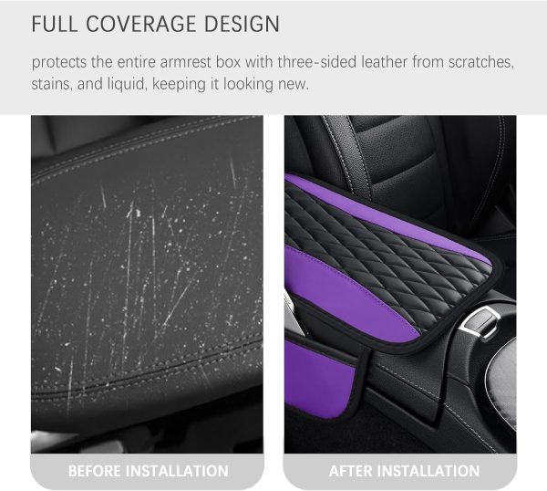 Patchwork Leather Center Console Covers for Cars,Upgraded Arm Rest Cover - Image 4