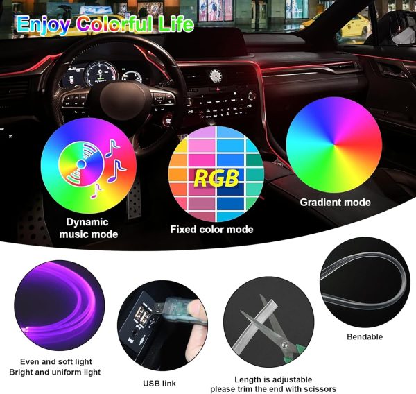 LivTee Smart LED Car Lights Interior with USB Port, LED Strip Fiber Optic - Image 3
