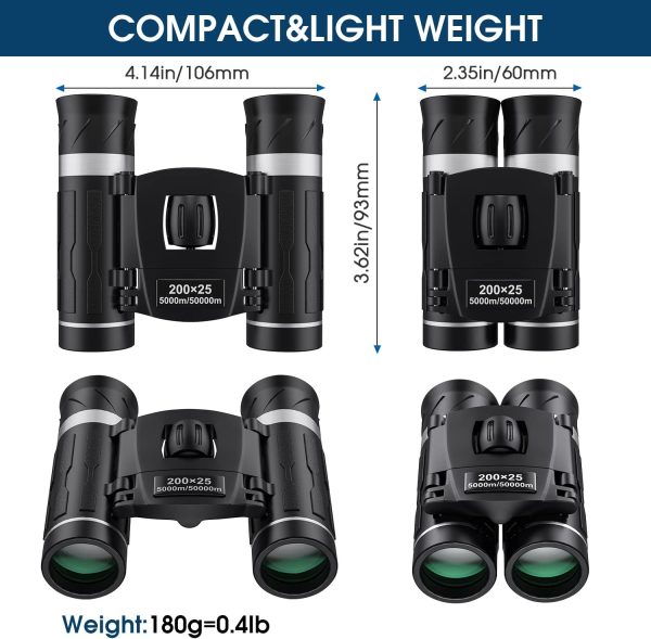 200x25 Compact Binoculars for Adults and Kids, High Powered Mini Pocket - Image 2