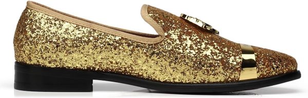 ELANROMAN Men's Glitter Loafers Oxford Dress Fashion Wedding Party Prom - Image 3