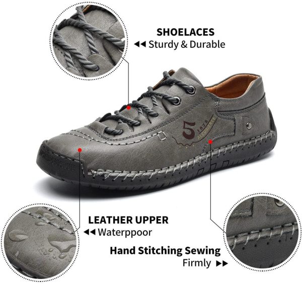alcubieree Mens Leather Casual Shoes Comfortable Fashion Sneakers Loafers - Image 3