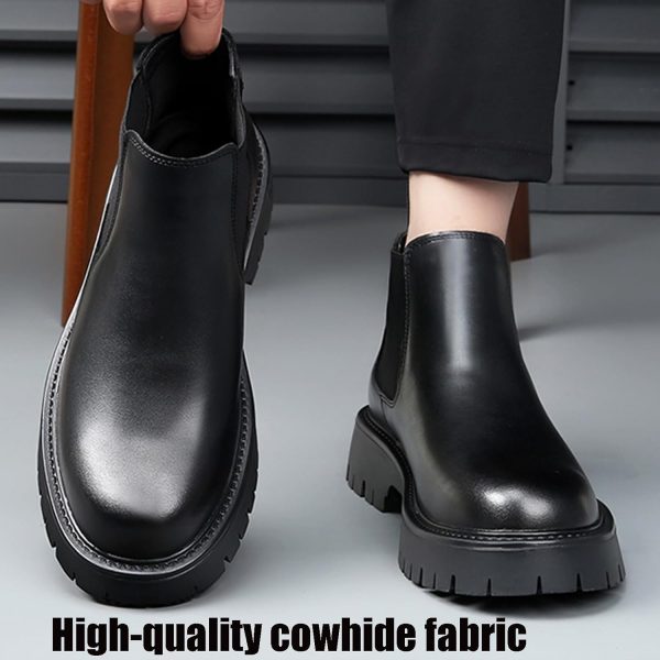 Men's Genuine Leather Slip On Chunky Platform Chelsea Boots Luxury Round - Image 2