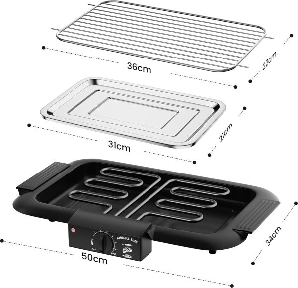 Electric BBQ Grill, Smokeless Non-Stick Indoor/Outdoor Barbecue Grill, - Image 3