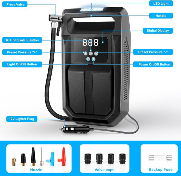 FBK Tire Inflator Portable Air Compressor Tire Air Pump for Car Tires - Car - Image 2