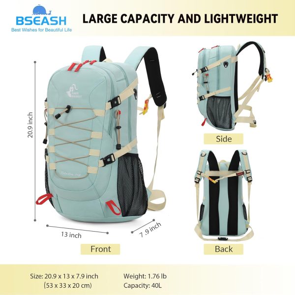 Bseash 40L Waterproof Hiking Backpack with Rain Cover, Outdoor Sport Travel - Image 2