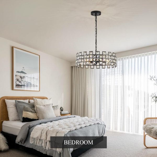 Modern Black Chandelier 6-Light Crystal Pendant Light D18’’ Semi Flush - Image 6
