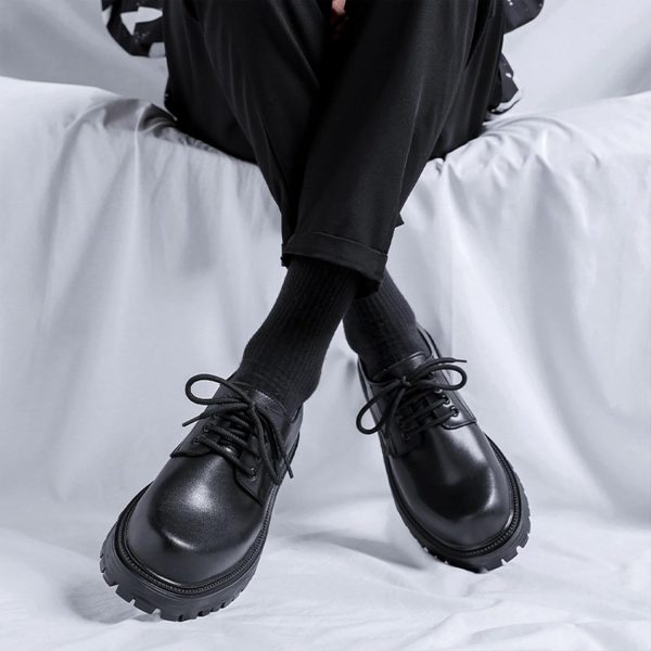 Mens Leather Black Platform Lace Up Lugs Sole Oxfords Shoes Modern - Image 3