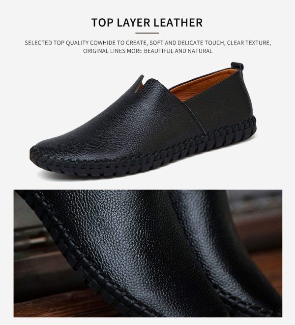 Men's Genuine Leather Loafer Shoes Slip On Soft Walking Driving Shoes - Image 3