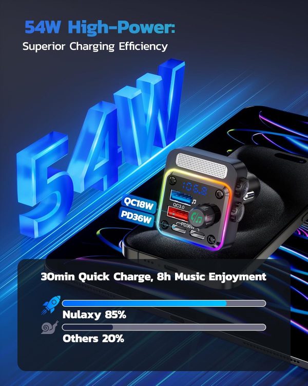 Nulaxy 54W Bluetooth 5.3 Car Adapter with 4 Charging Ports [PD 36W & QC3.0 - Image 2