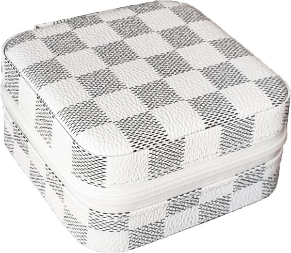 Small Travel Jewelry Box, Portable Mini checkered Jewelry Leather Box - Image 2