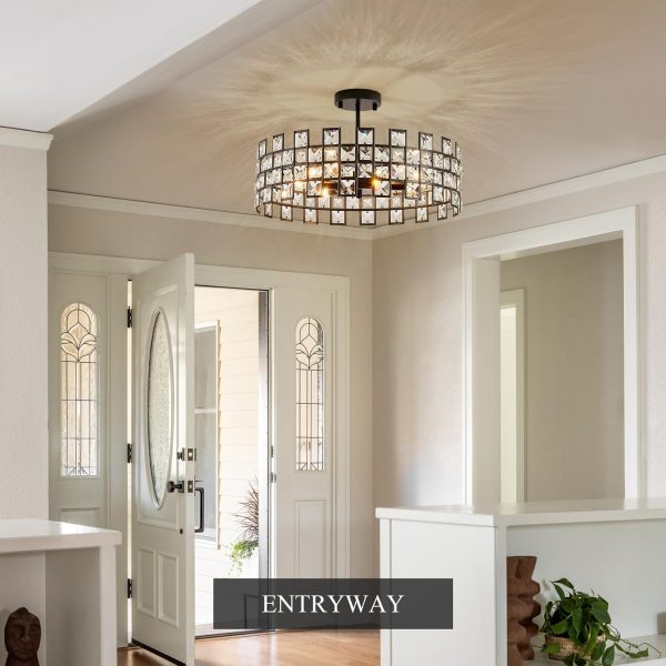 Modern Black Chandelier 6-Light Crystal Pendant Light D18’’ Semi Flush - Image 3
