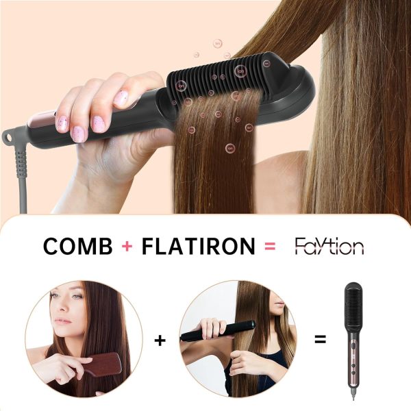 Hair Straightener Brush - Anti-Scald Straightening Brush, Dual Voltage - Image 2