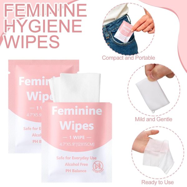 300 Pieces Feminine Wipes Individually Wrapped Women Travel Size Wipes Bulk - Image 3